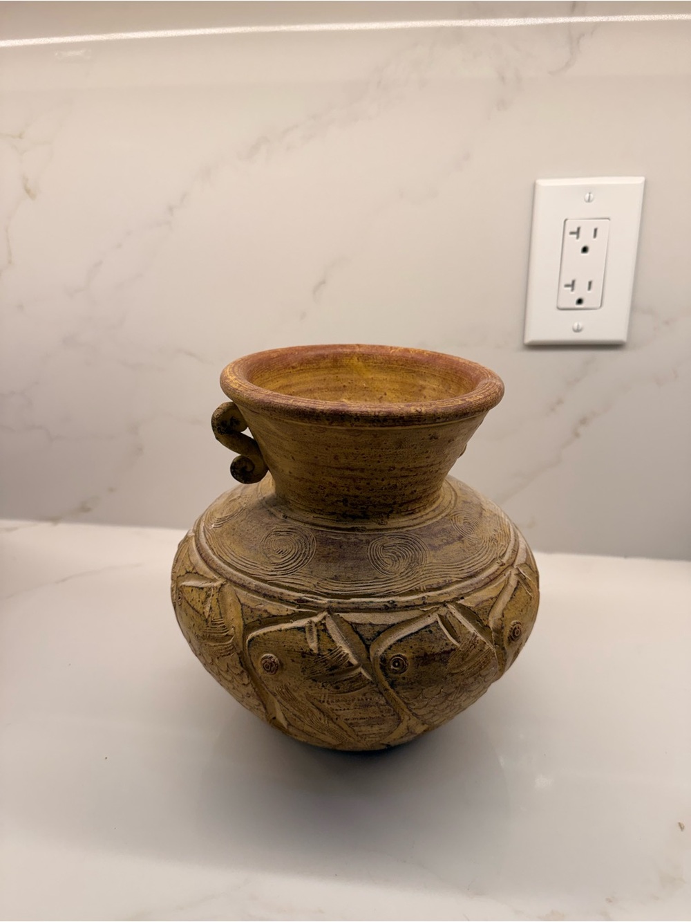Handcrafted Decorative Carved Ceramic Vase in Earth Tones